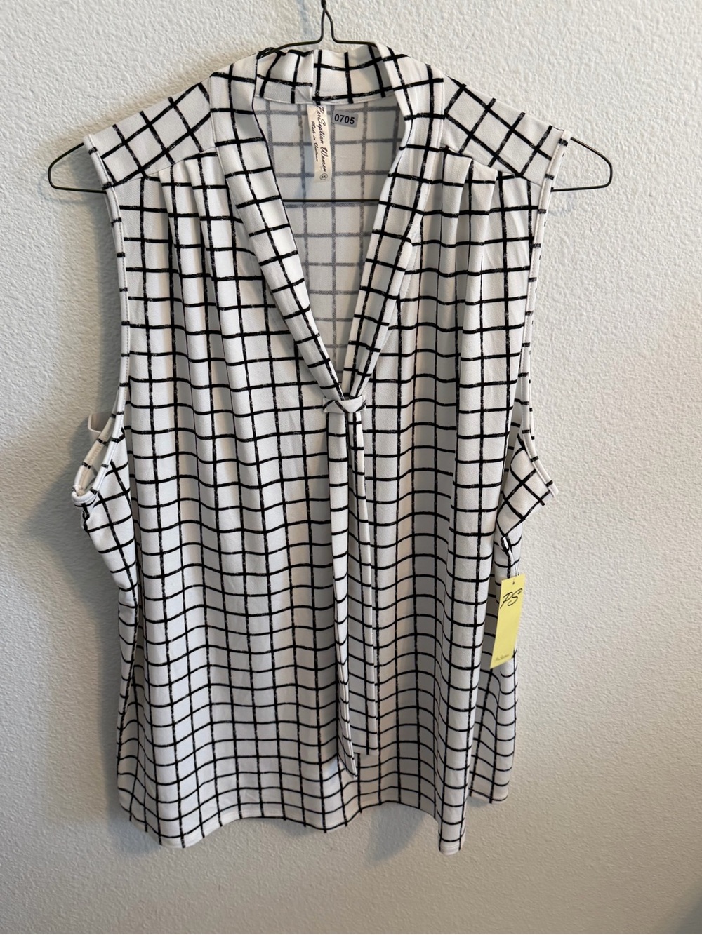 Perseption Black & White Grid Tie-Front Sleeveless Blouse